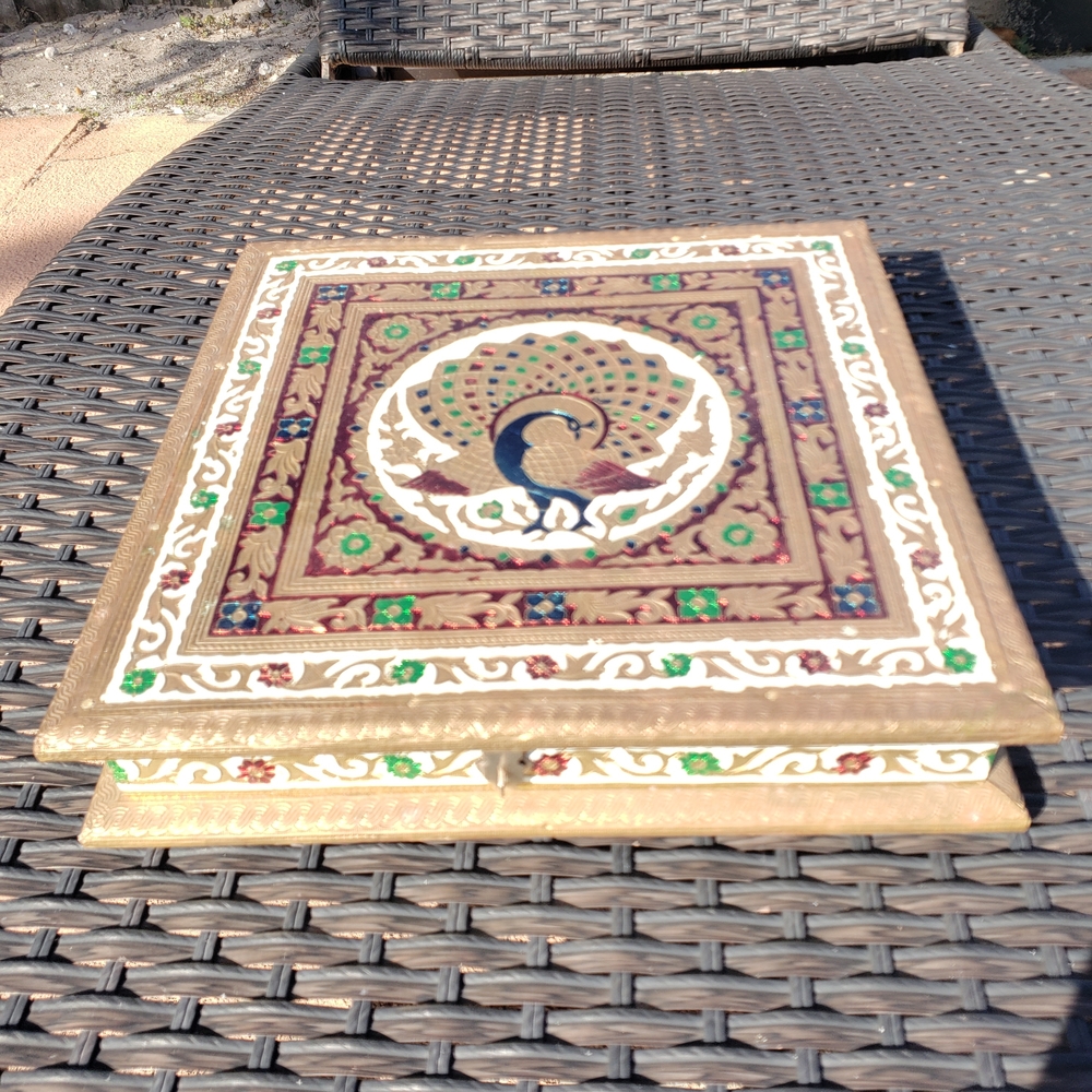 Wooden Meenakari Mukhwas Box Dry Fruit Box 10”x 10”. - Picture 2 of 8